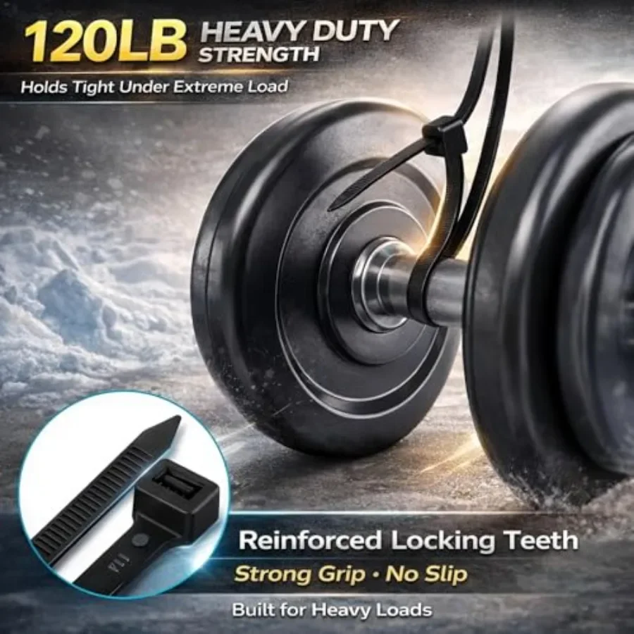 Zip Ties 8 inch Heavy Duty Zip Ties with 120 Pounds Tensile Strength, Black Cable Ties for Multi-Purpose Use, Self-Locking UV R