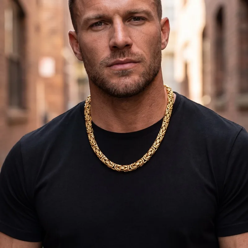 Hip Hop Bling Gold Color Cuban Link Chain Necklaces Tank Chain Men's Whip Chain Necklace Men Rapper Jewelry