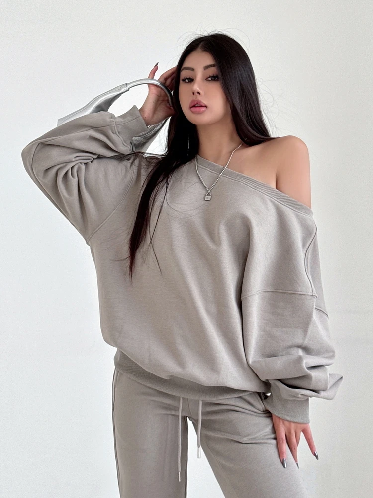 

American Shoulder Hoodie Women's 2024 Autumn/Winter Loose Casual Lazy Design Top Fashion Women Sweatshirt Causal Top FER1