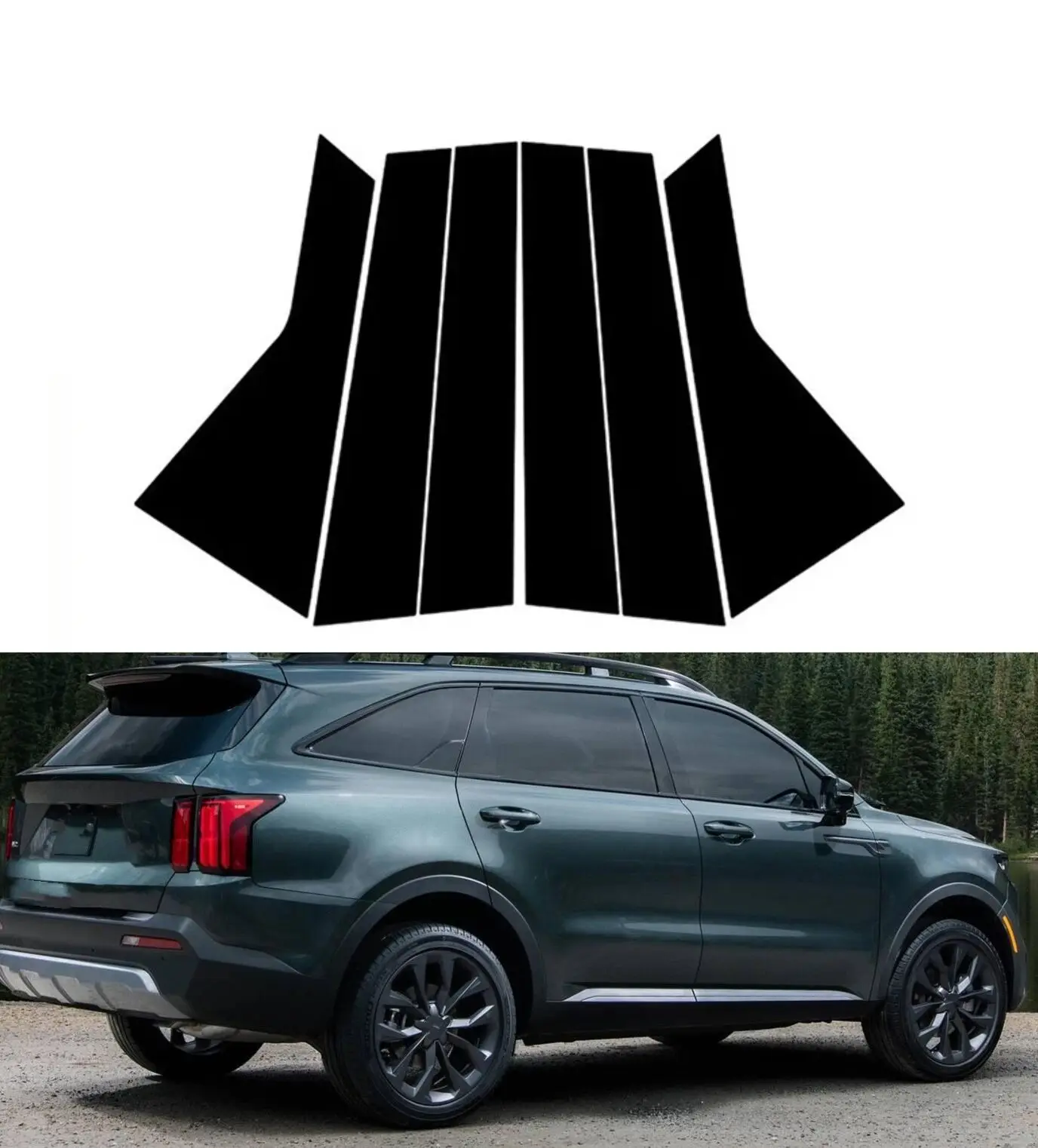 

6Pcs Glossy Black Pillar Posts Fit For Kia Sorento 2021 2022 2023 2024 Door Window Trim Stickers Auto Styling Accessories