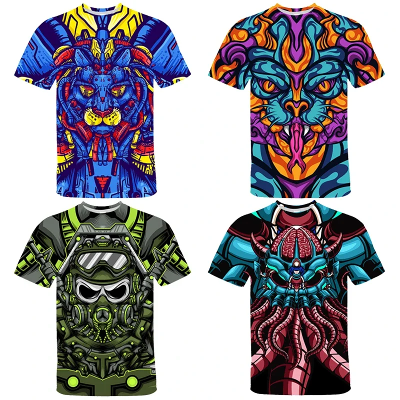 

Viking Wolf and Dragon Tattoo Harajuku TShirt Unisex 3D Print Hip Hop Abstraction Animal Tiger Wolf Dragon Top Tee Skull T-shirt