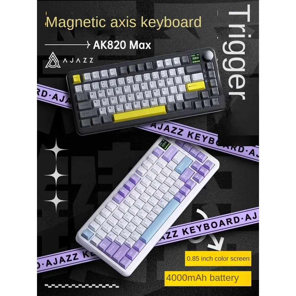 AJAZZ Ak820max Magnetic Shaft Wireless Mechanical Keyboard Gaming Tri-mode Support RT Adjustable Keystroke FPSwith TFT Screen