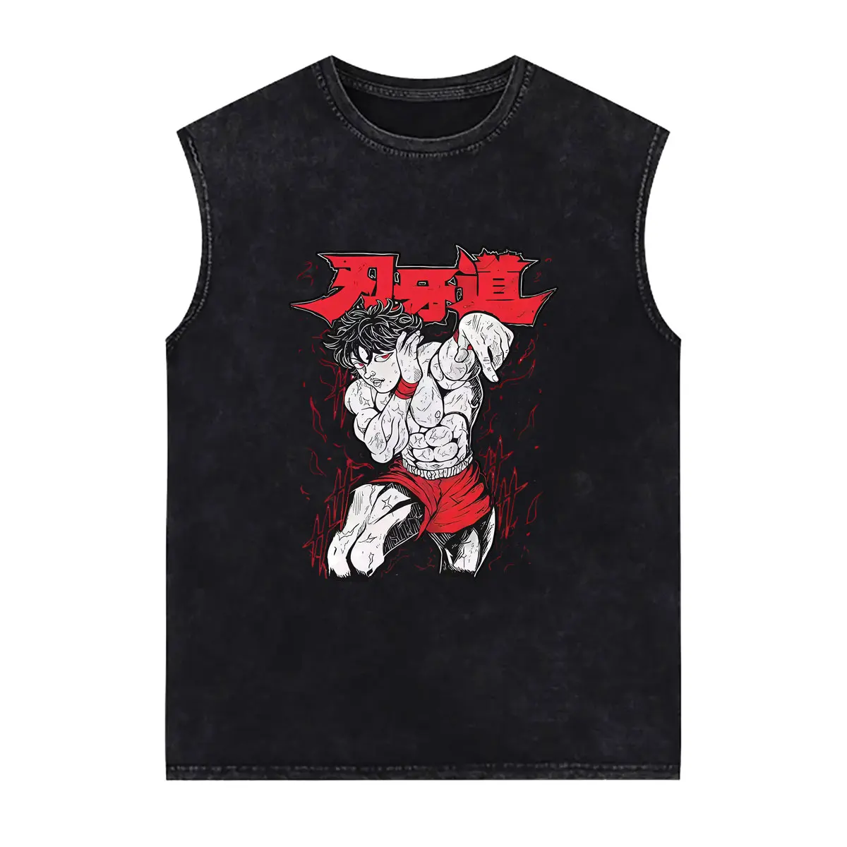 Anime Baki The Vintage Washed Sleeveless Vest Manga Baki Hanma No Excuses Print Tank Tops Men's Gym Vintage Oversized T-shirt