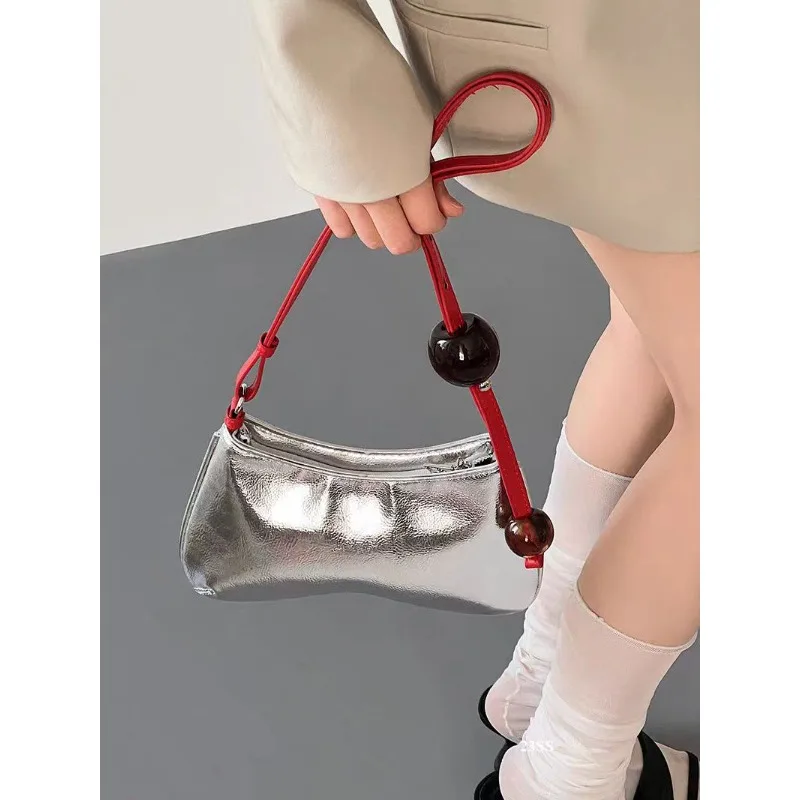 

Niche Design High-end Sense Large Beaded Fashion Underarm Bag Women's New Chinese Style Silver Shoulder Messenger Bag Exquisite