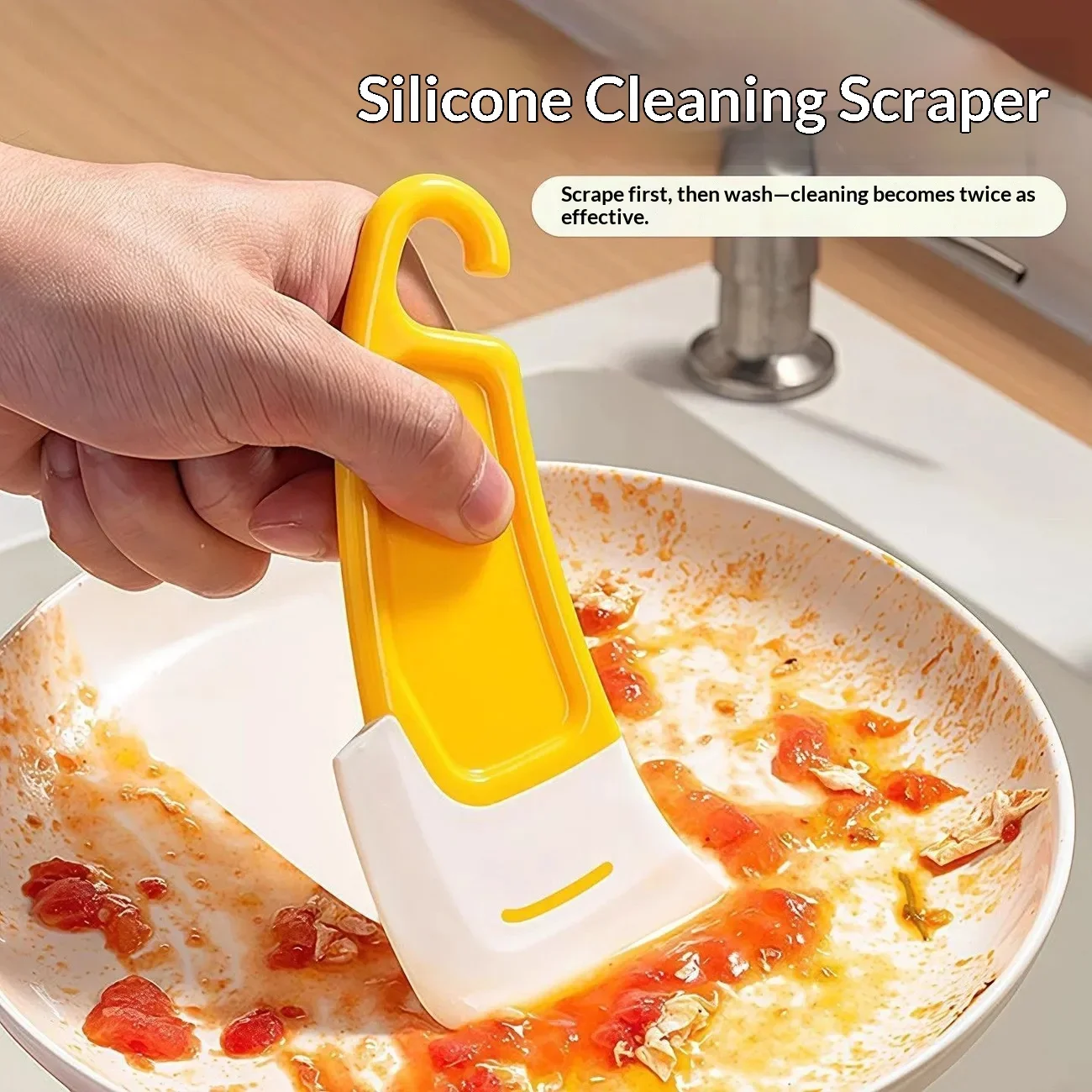 Food-Grade Silicone Kitchen Scraper High-Temperature Resistant Non-Stick Pan Cleaner Dishwasher Safe Scrub Brush for Kitchen