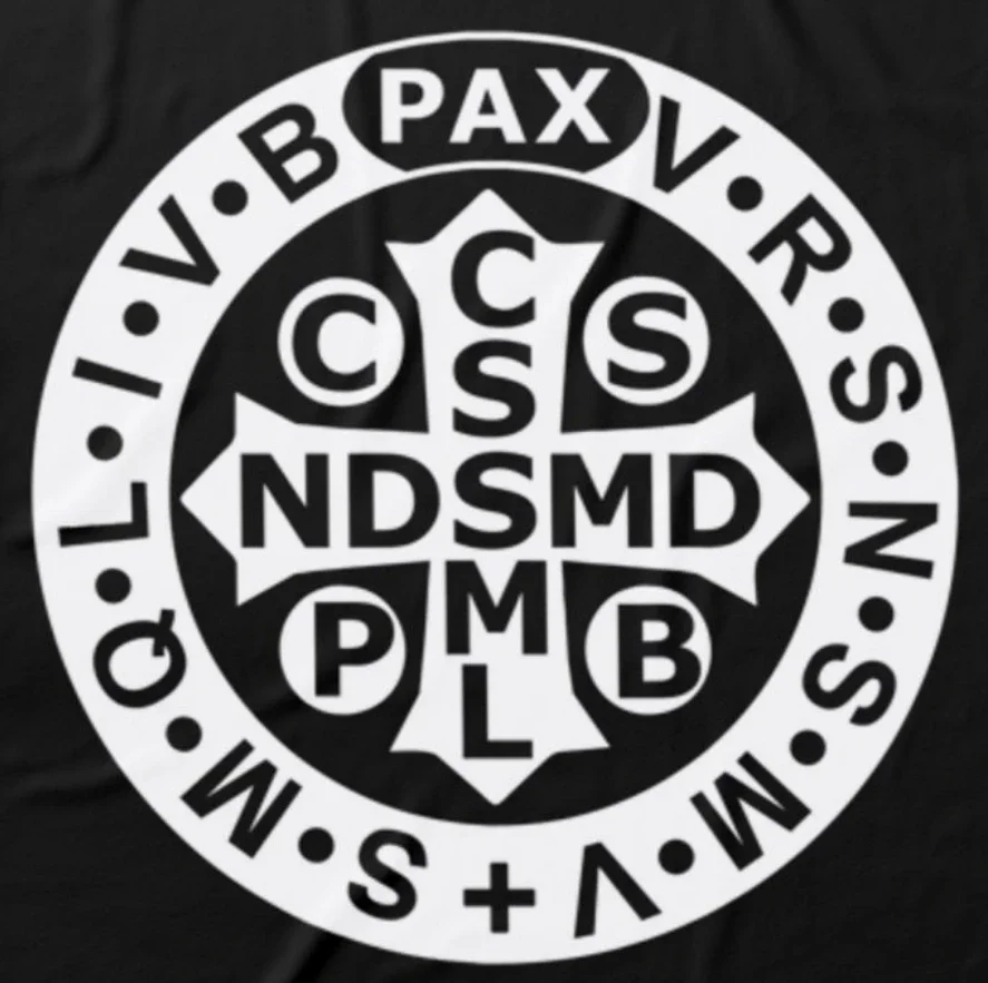 St. Benedict Medal Catholic Saint Latin Prayer T-Shirt 100% Cotton O-Neck Short Sleeve Summer Casual Mens T-shirt Streetwear