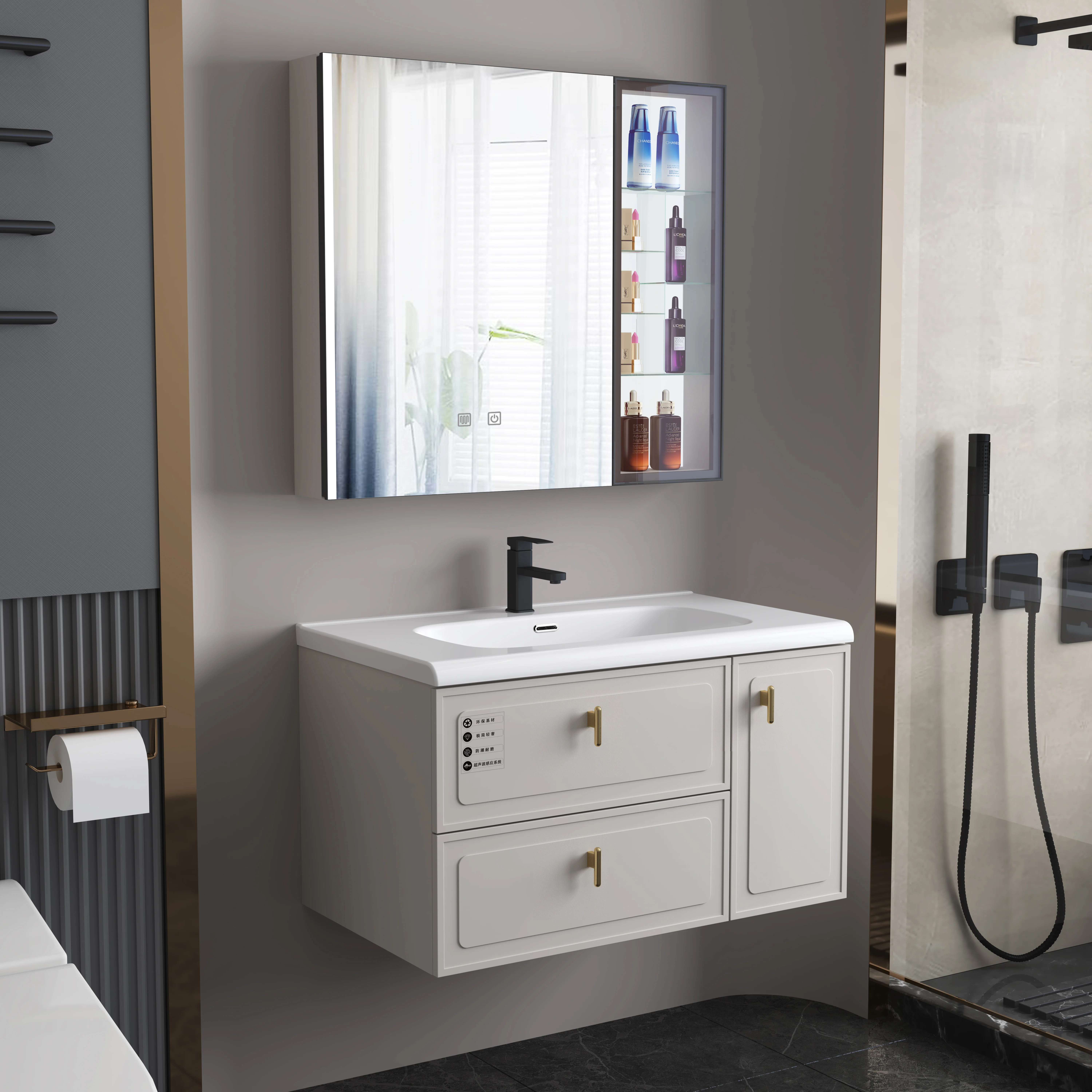 Factory Price Plywood Bathroom Cabinet with Mirror & Basin Design Bathroom Cabinets Mirror Bathroom Vanity