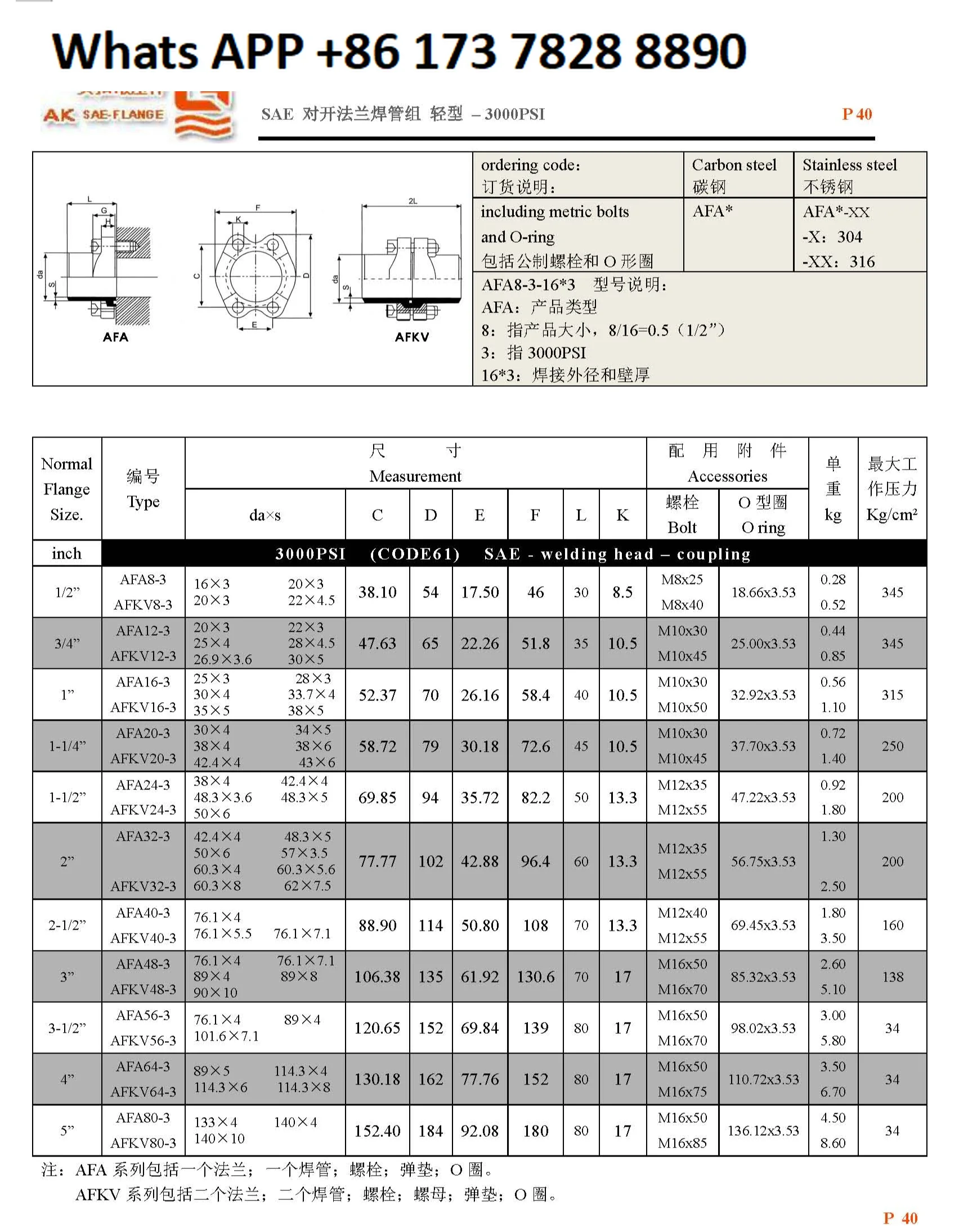 SAE splitflens, gelaste flensbuis JB/ZQ4187 AFA-type, flenslasgroep