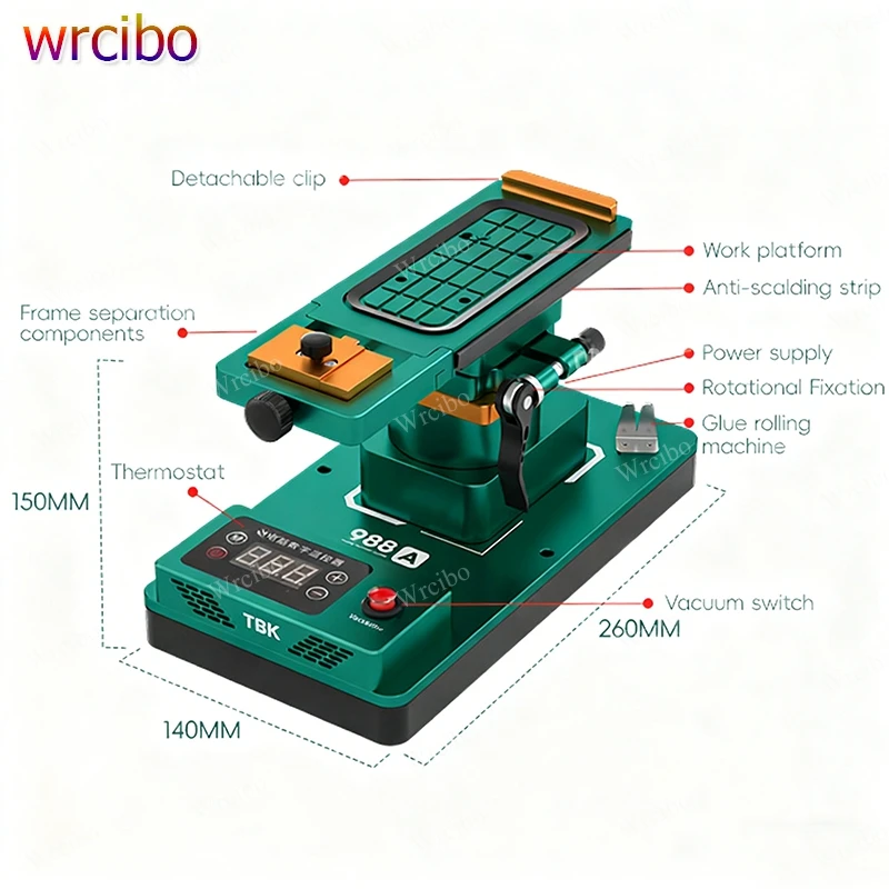 

TBK 988A Heating Separator for Phone Repair,360° Adjustable Platform,Intelligent Temp Control Touch Screen & Frame Removal Tool