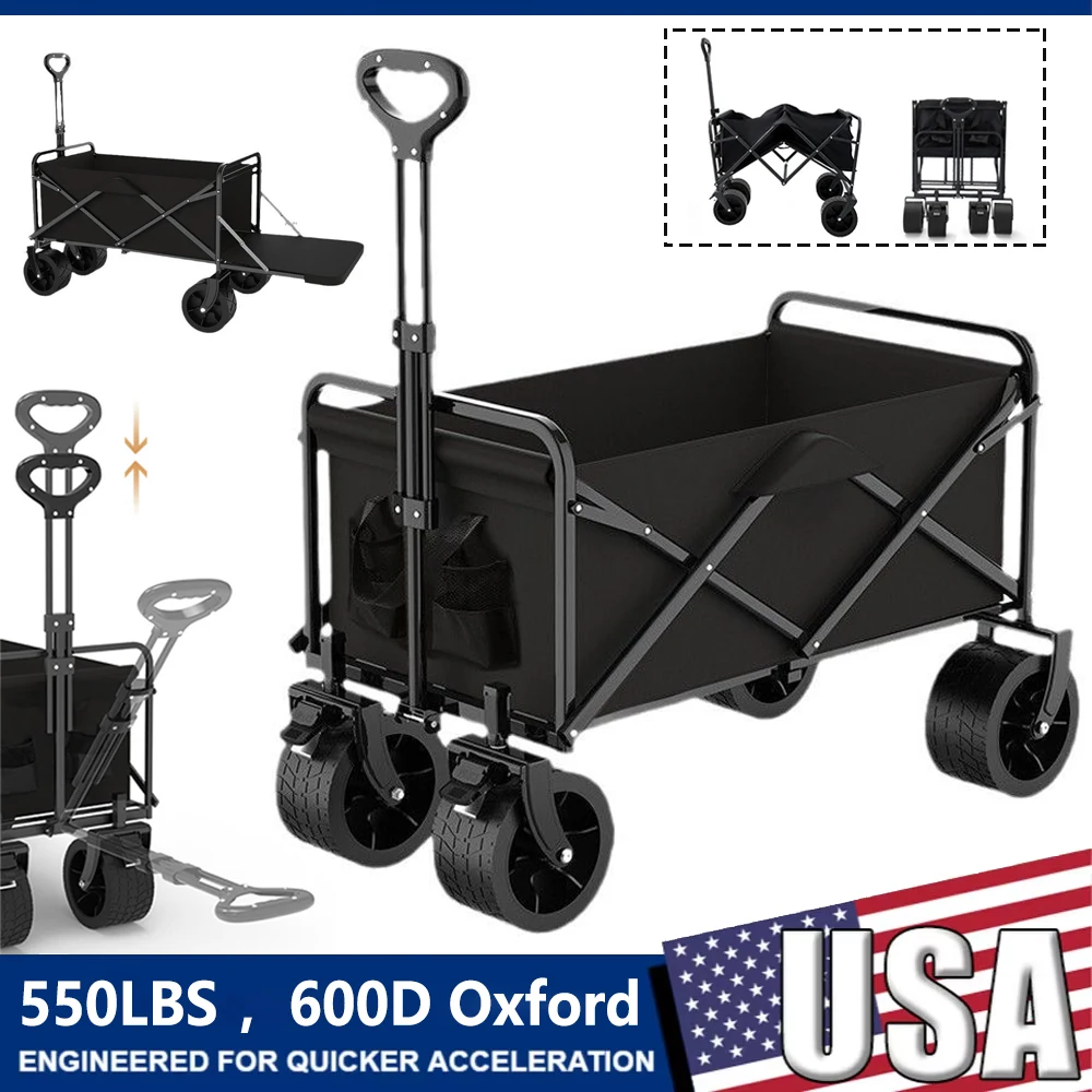 

Складная садовая тележка для покупок, сверхмощная портативная тележка для кемпинга и пикника, многофункциональные пляжные тележки