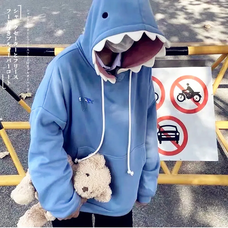 

Winter Pullover Sweater Women Tops Boho Shark Casual Pocket Long Sleeve Pluse Size Pull Female Solid Hooded Sweaters Pullovers