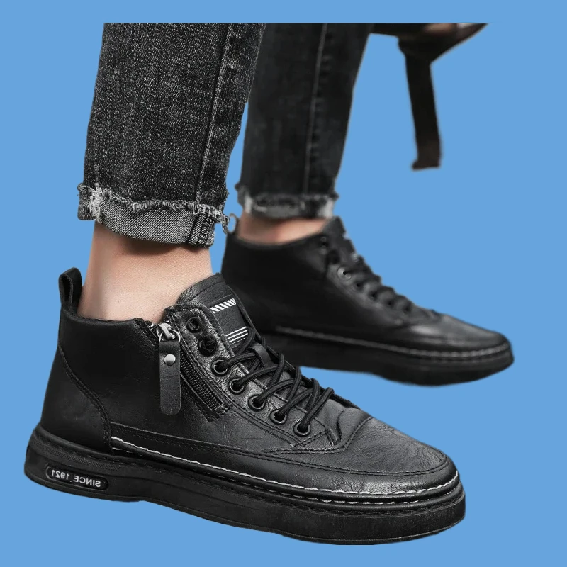 

New Men Winter High Top Leather Fashion Cotton Fashion Ankle Boots Business Casual Outdoor Shoes Male Sneakers