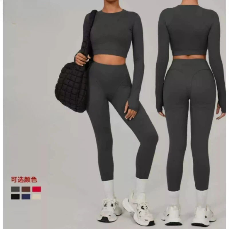 

Skinny Grinding Yoga Sets Sports Fitness High Waist Peach Hip Quick Drying Outdoor Running Winter Workout Gym Sports Kit Womwn