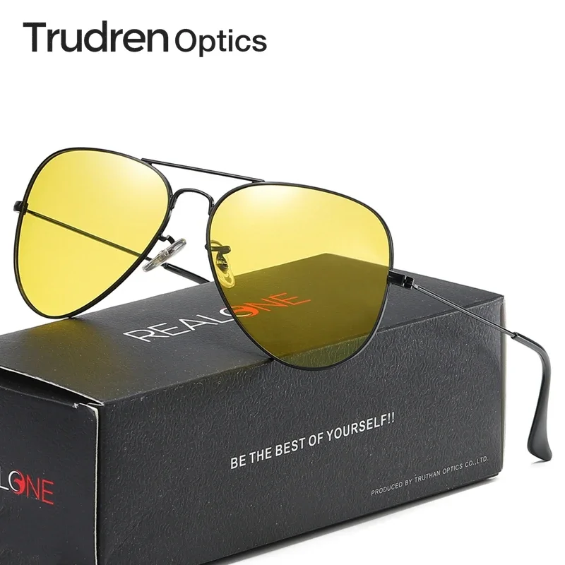 Trudren Unisex Aviation Yellow Polarized Glasses for Driving at Night Against Lights Nighttime to Reduce Glare Nightglasses 3025