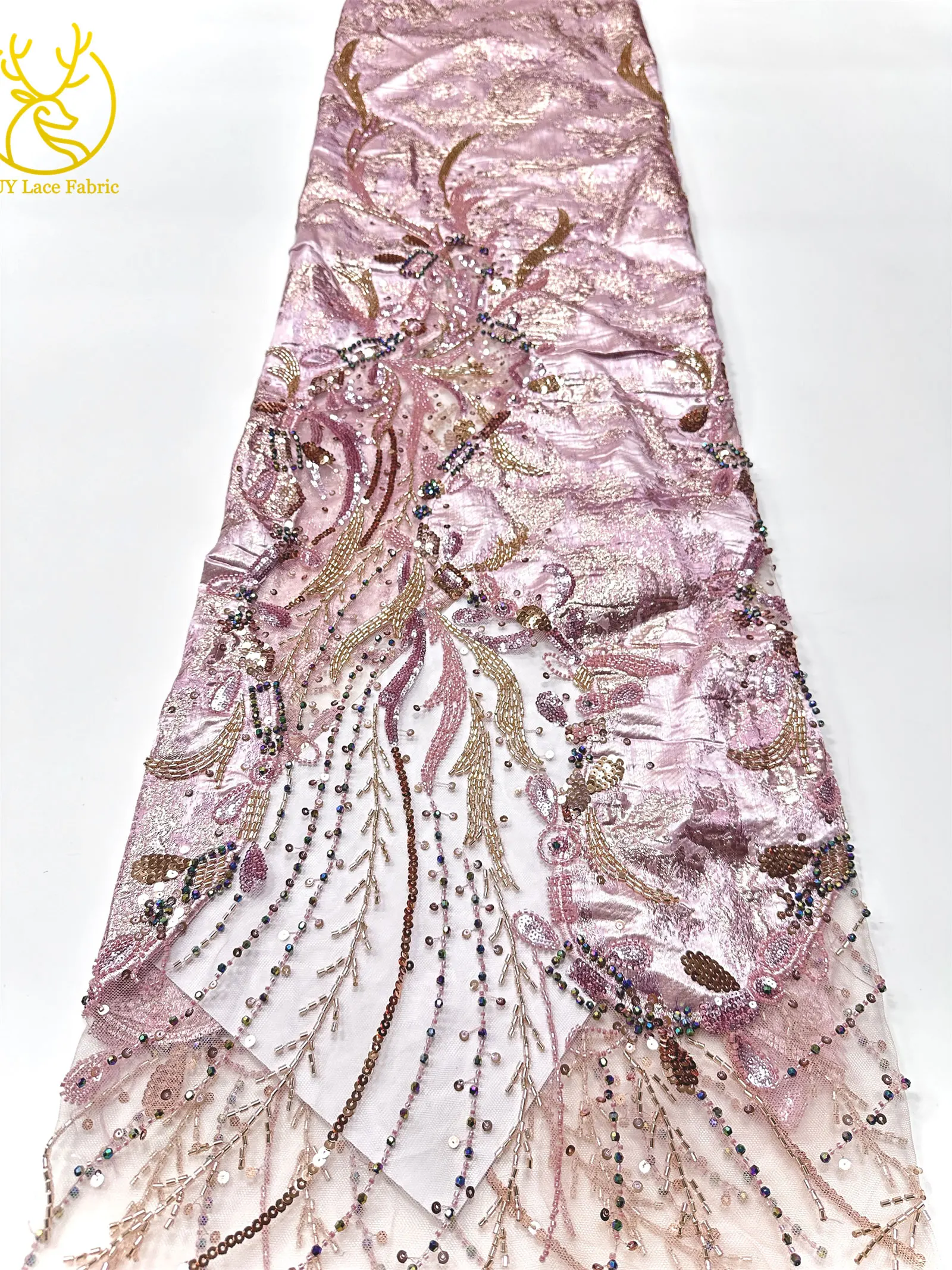 Burgunderroter neuer Design afrikanischer schwere Perlen-Chiffon-Spitzenstoff 2026 Hochwertiger nigerianischer Pailletten-Spitzenstoff für Partykleider – Detail 15