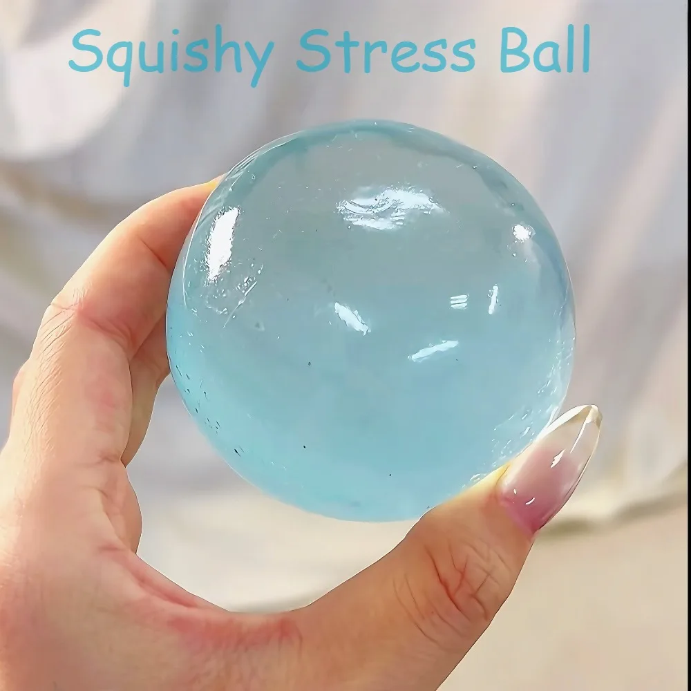 Brinquedo Anti-Stress Squishy de Maltose, Bola de Apertar Fofa de Mochi, Brinquedo Sensorial Macio Simulado, Bola Transparente Azul de Recuperação Rápida