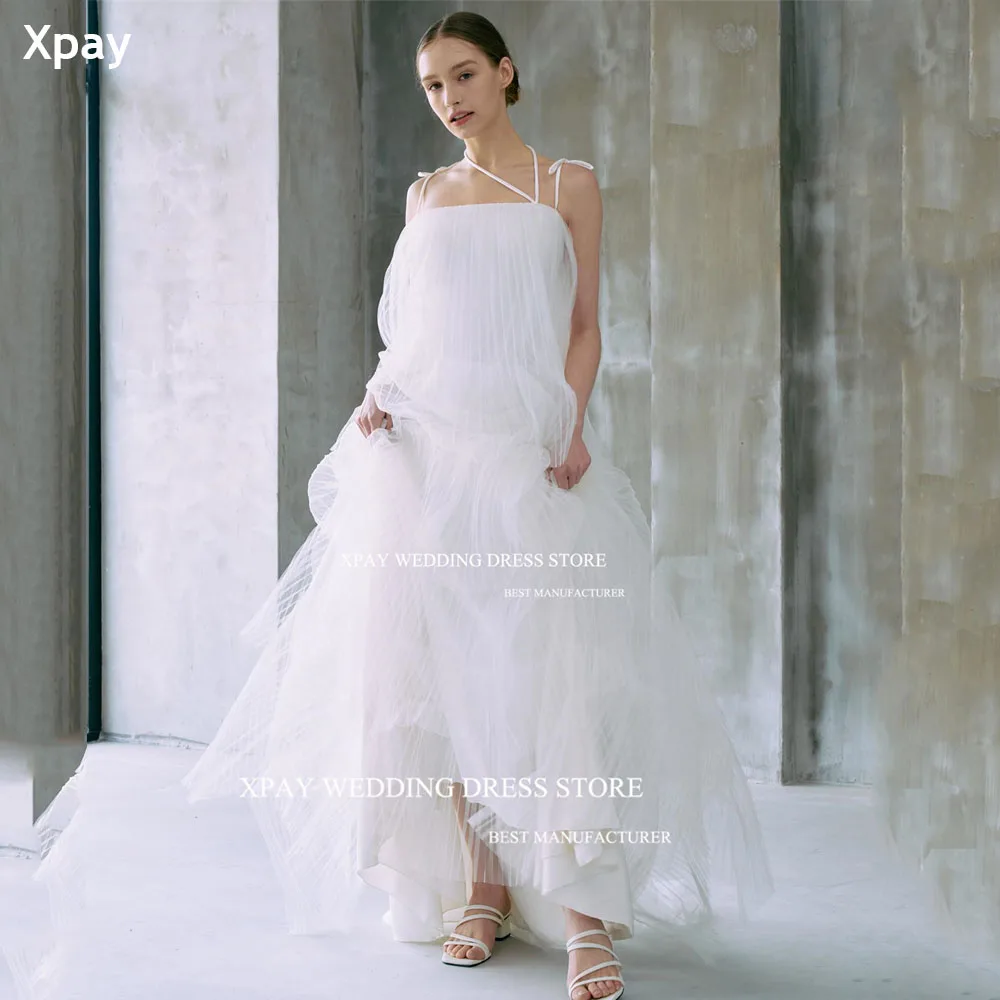 XPAY Criss Cross A Line Korea Wedding Dresses Spaghetti Strap Sleeveless Wedding Photos Shoot Floor Custom Made Bride Party Gown