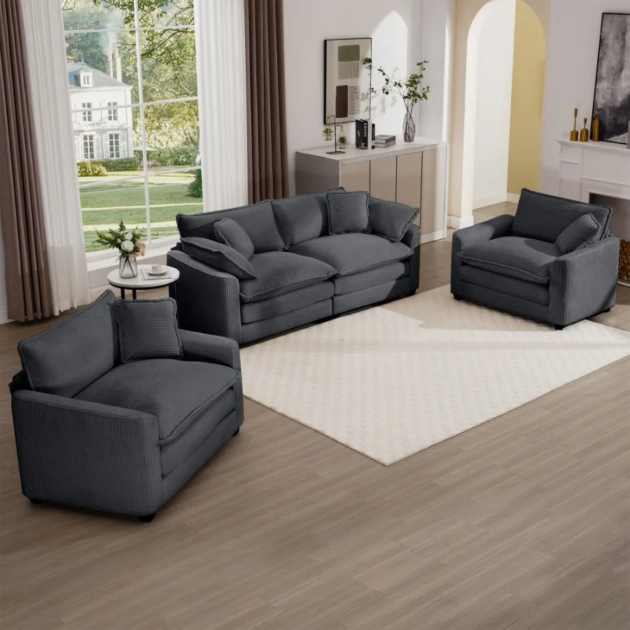 

Warm and Cozy Sofa Set with Soft Cushions and Pillows Home Theater Style Sofa Set Consisting of One 2Seater Sofas and Two Singl