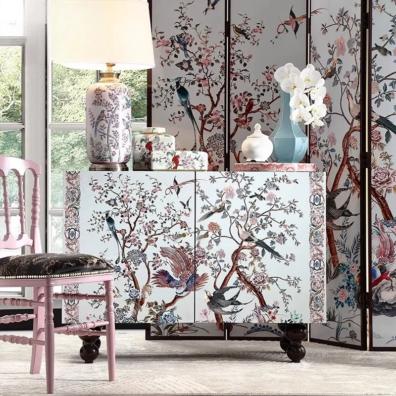 

Chinese style locker solid wood French retro storage cabinet living room French medieval dining side cabinet