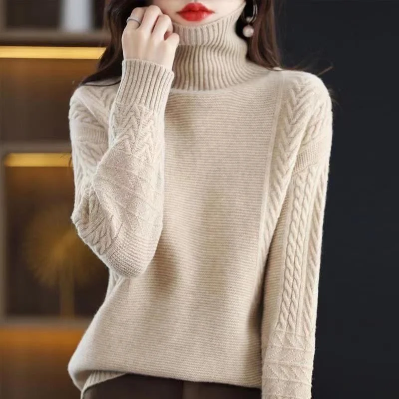 2023 New Autumn Winter Turtleneck Loose Fit Sweaters Women Solid Color Classic Office Long Sleeve Keep Warm Hot Sale Top T318