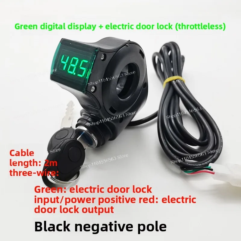 Universal 1-99V Green Screen Voltage Monitor - 2m Cable with Ignition Lock for Electric Vehicles