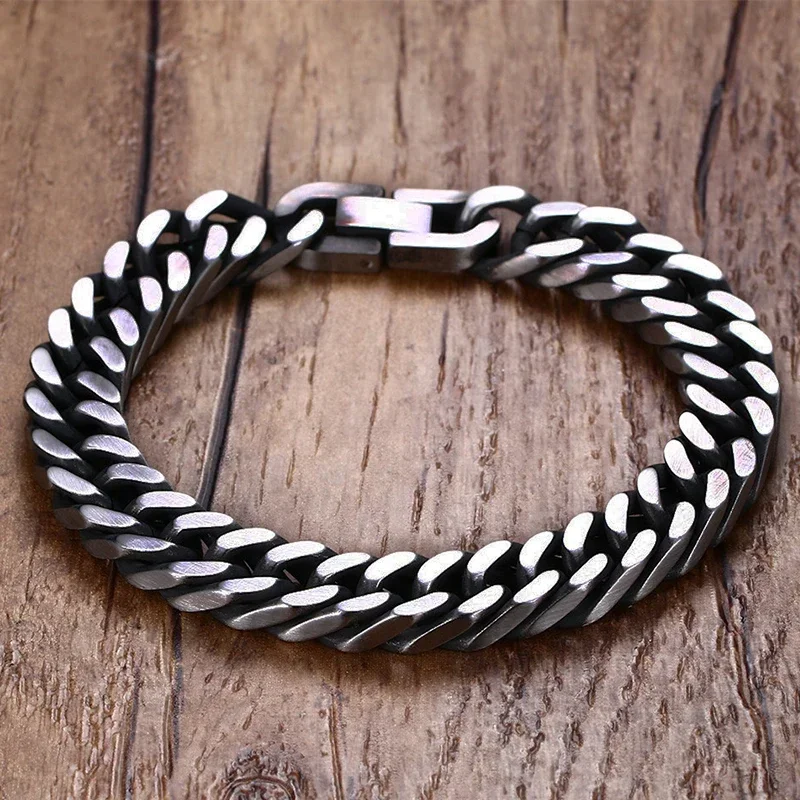 Black Bracelet Men Chain on Hand Stainless Steel Hip Hop Men Vintage Charm Bracelets for Men fashion Jewelry