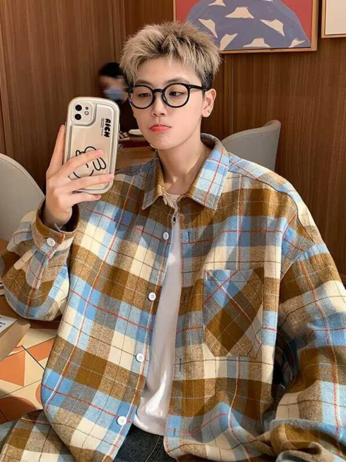 

Модная рубашка в клетку для мужчин, свободный крой, осень-весна, новая коллекция, повседневная, из смесового полиэстера и хлопка, не требует глажки