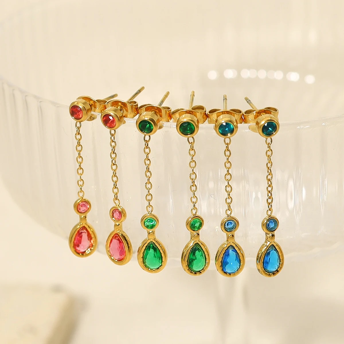 

WILD & FREE Luxury Colorful Zircon Stainless Steel Drop Earrings for Women Vintage Charm Dangle Earring Party Jewelry Gifts