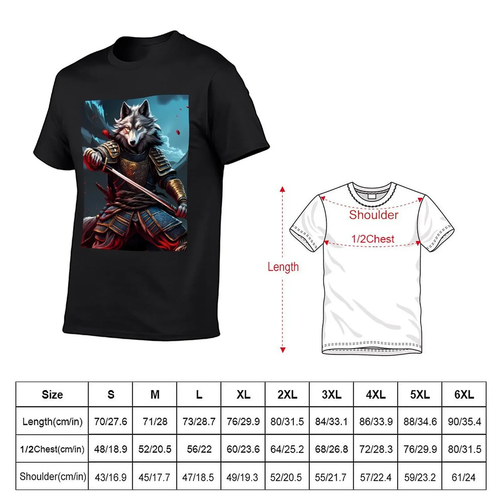 Wolf Samurai, Ai Generated Art T-Shirt tees summer clothes vintage tshirts for men