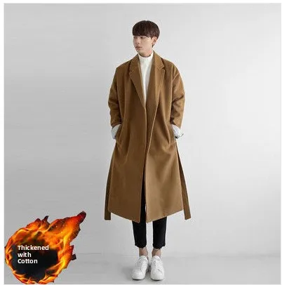 

Trendy Over-Knee Woolen Coat Men's Mid-Length Korean Style Handsome Loose Thickened Autumn Winter Outerwear Coat
