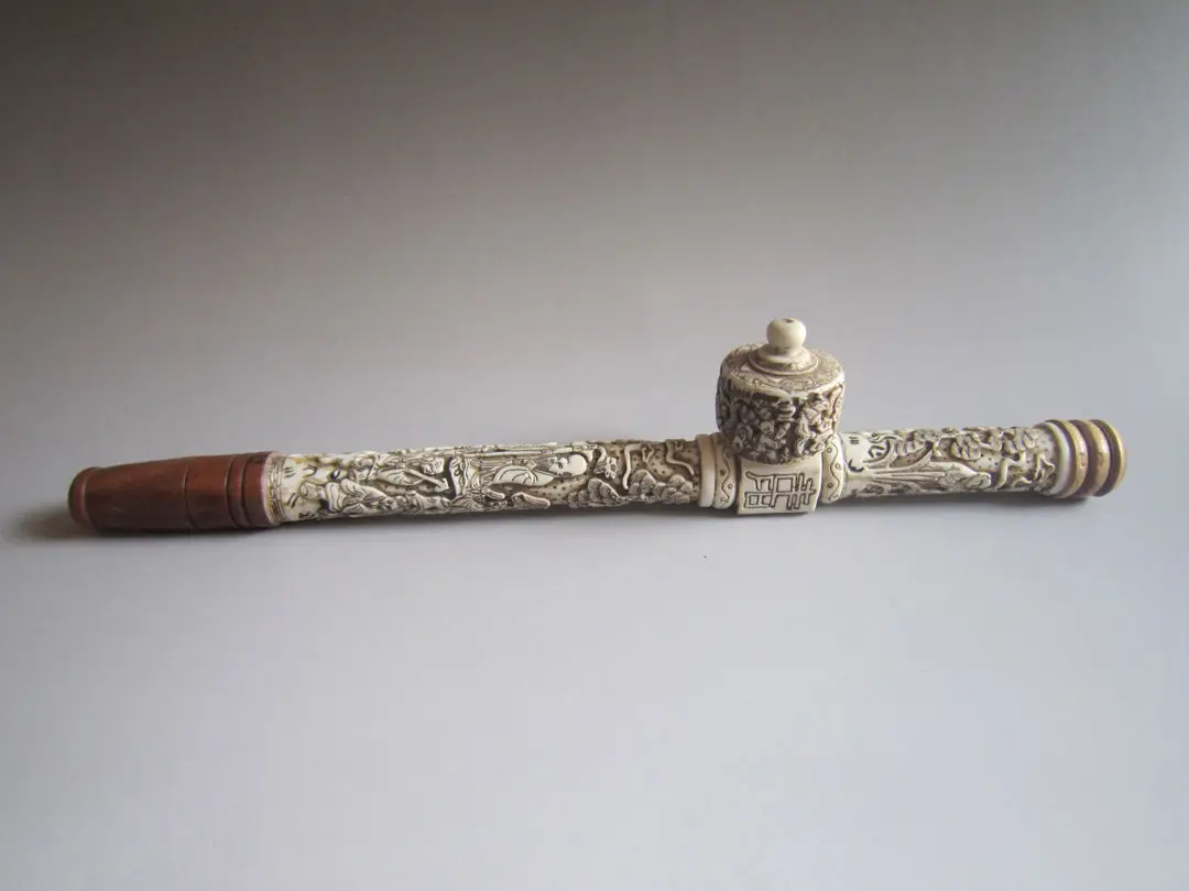 

Collectibles Decorated Chinese handwork Carved Dragon old long smoking pipe