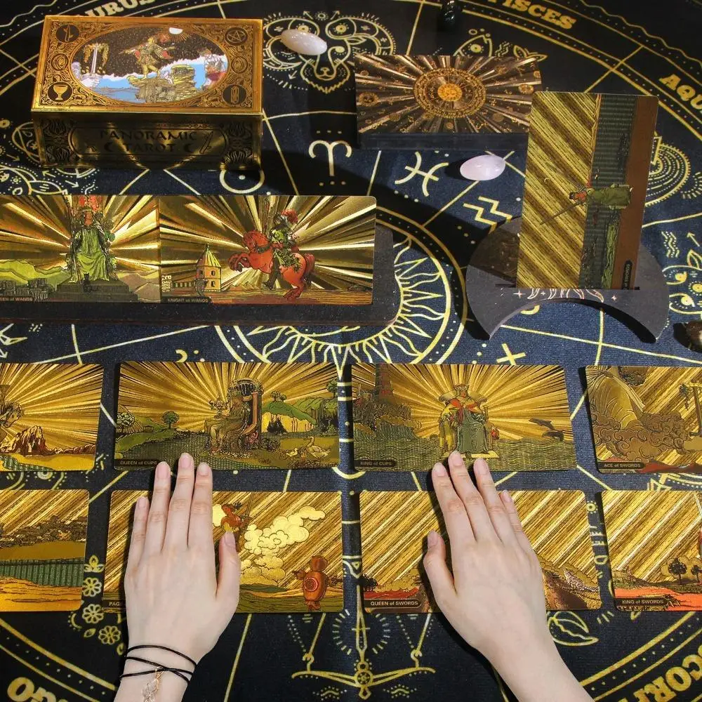 Cartas de tarot clásicas panorámicas Rider Waite, 78 Uds., para principiantes, plástico PET impermeable con lámina dorada, 12x7cm