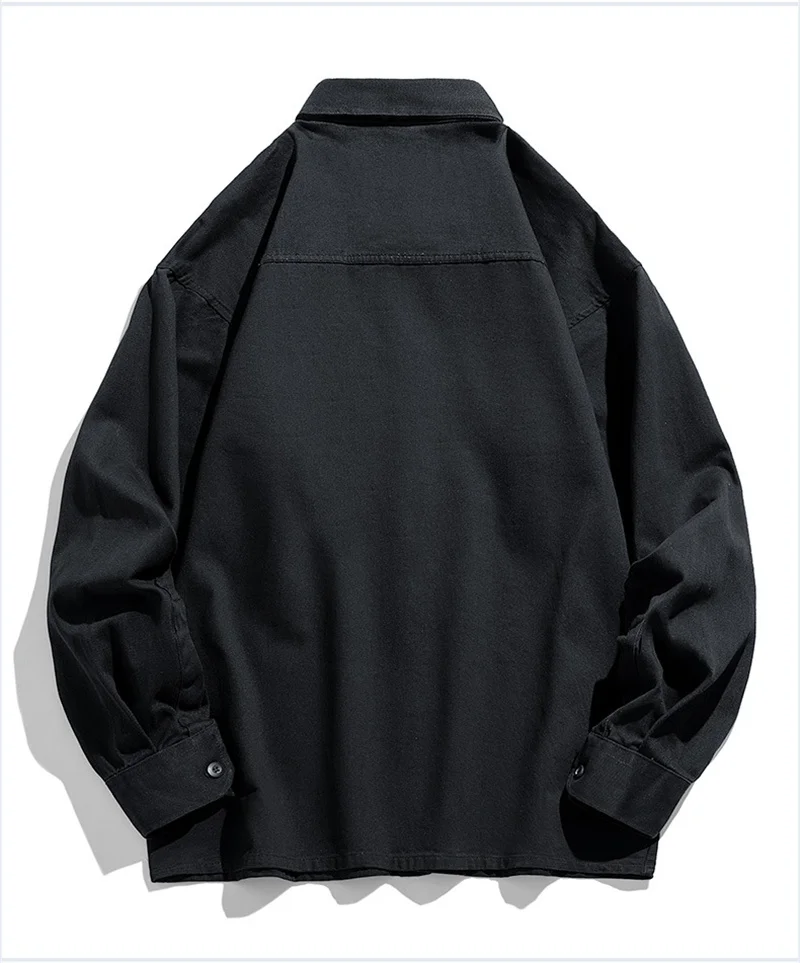 2023 Spring and Autumn New 100 Cotton Men's Shirt Casual Plankton Solid Color Tooling Japanese Trend Ins Long-sleeved Shirt Coat