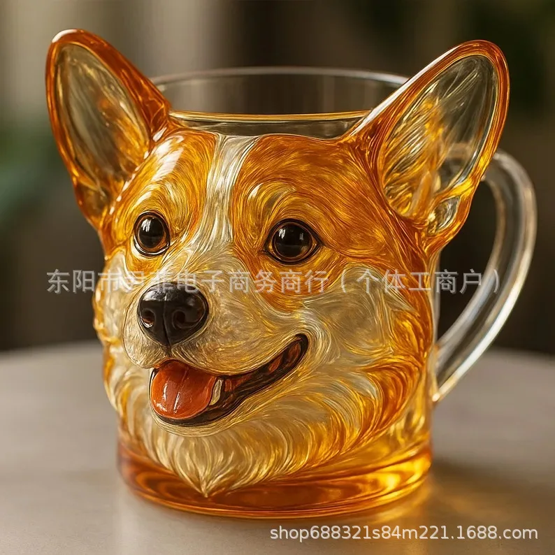 

3D Dog Face Glass Mug 3D Painted Book Mug for Hot or Cold Brews, Unique Design Library Coffee Mug, Book Club Gifts for Women