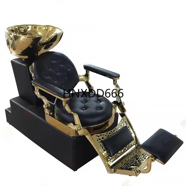 

Classics Black Gold Hair Salon Shampoo Chair Bed Luxury Reclining Hair Washing Station Chairs