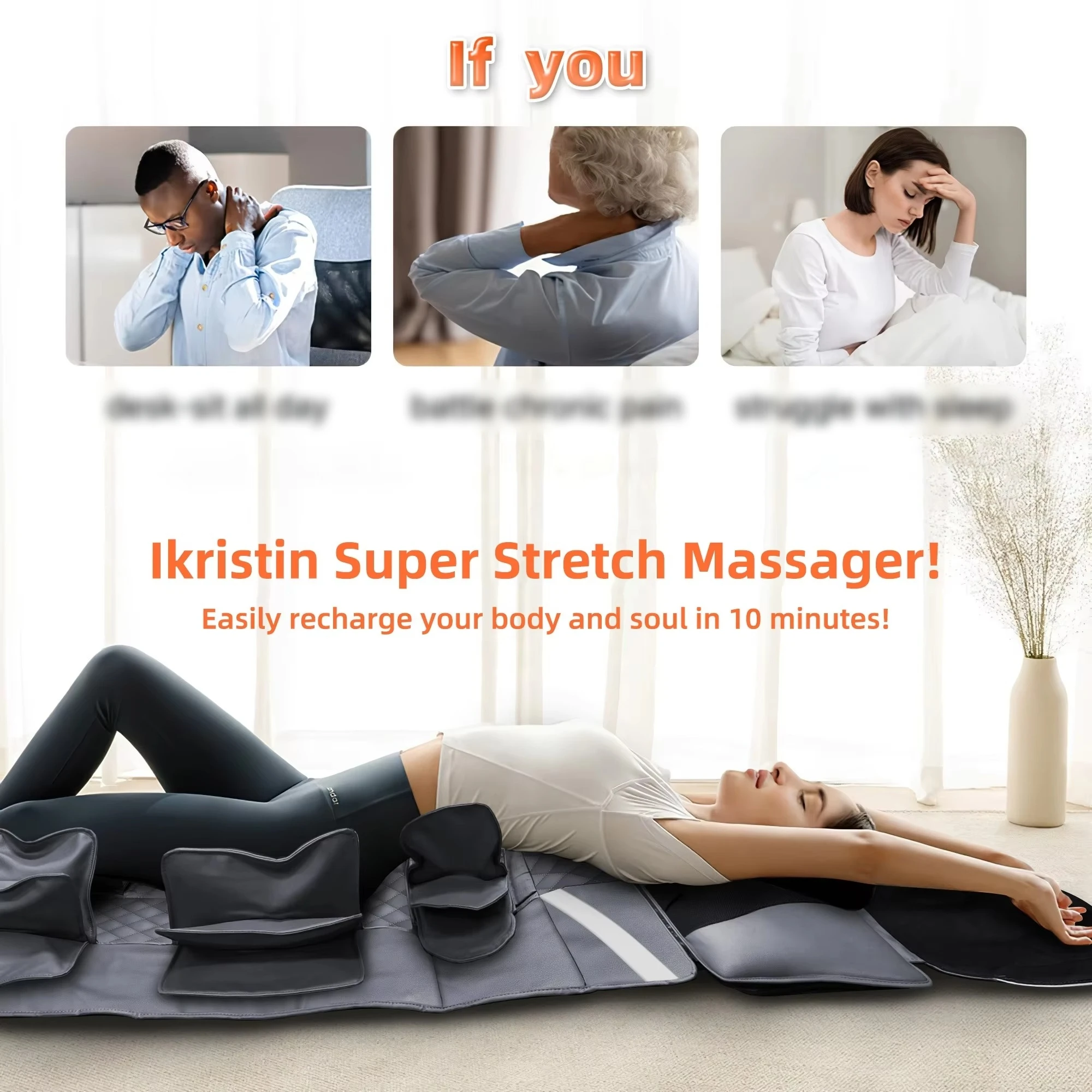 6D Electric Mattress Airbag Traction Stretch Neck Waist Back Full Body Multifunctional Heat Massage Pad Chair with Foot Rest