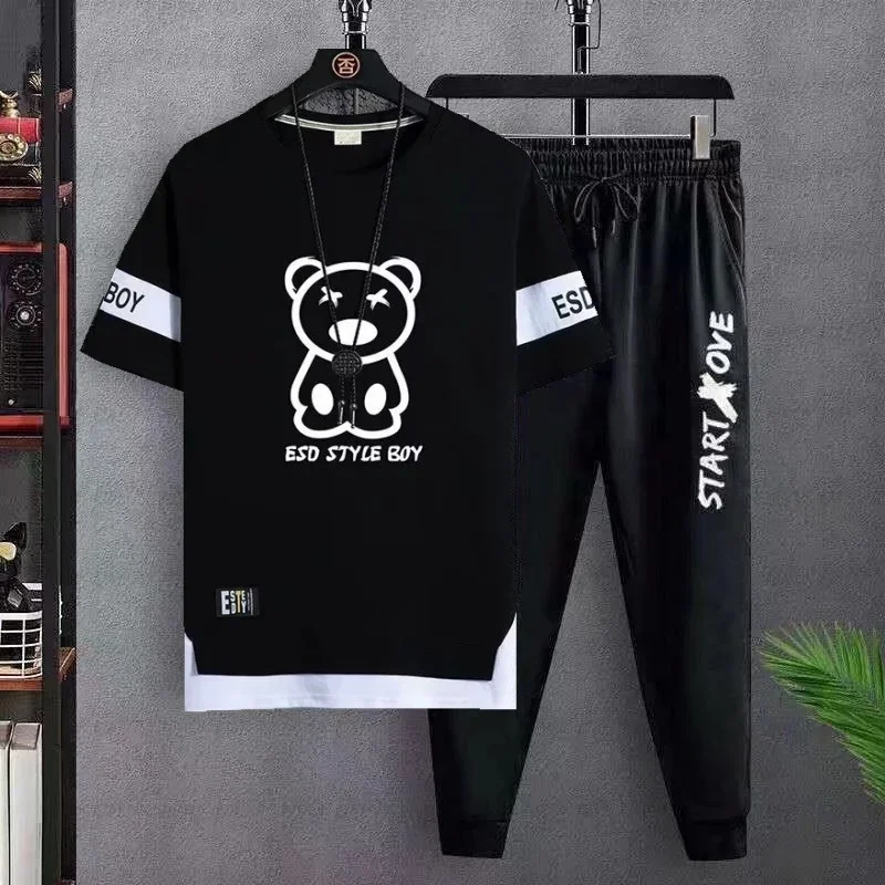 

Hot Selling New Men's Casual Suit Fashionable and Trendy Versatile T-shirt Slim Fit Short Sleeved T-shirt and Sports Pants