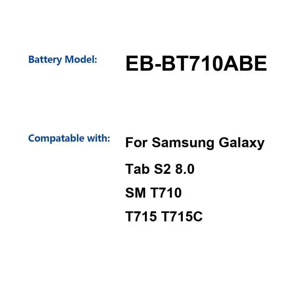 

Для Samsung Galaxy Tab S2 8,0 SM T710 T715 T715C 4000 мАч аккумулятор для планшета высокой емкости стабильный EB-BT710ABE
