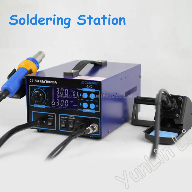 110V/220V Digital Display Rework Station Soldering Iron Station with Hot Air Gun English Manual 992DA