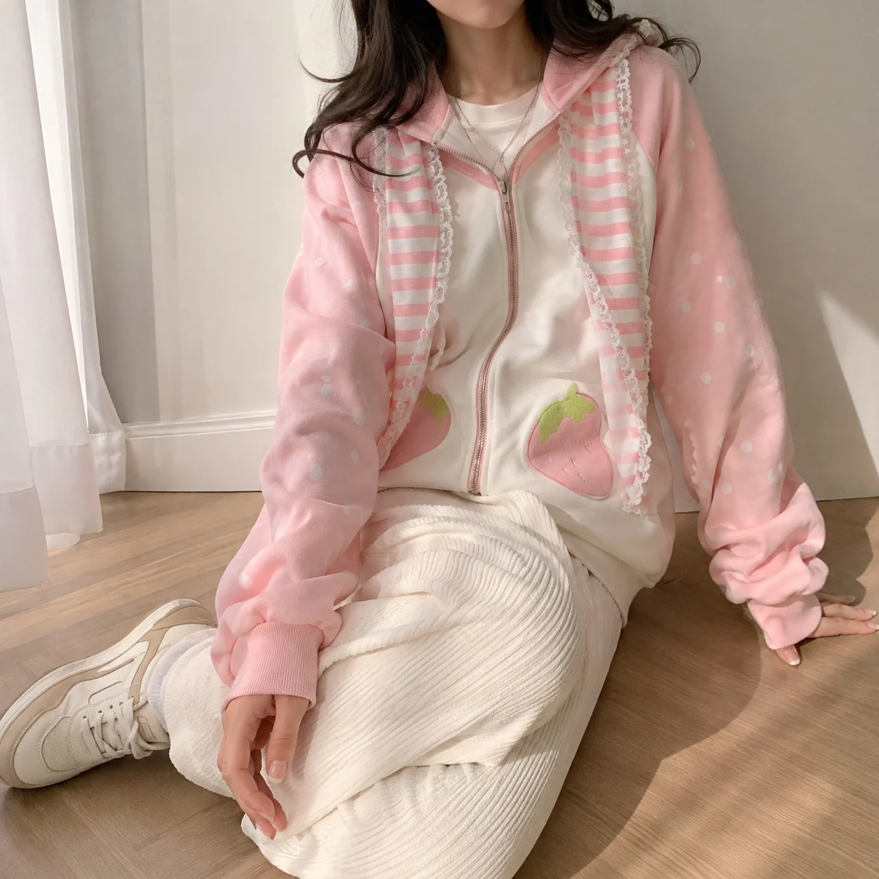 Thick Patchwork Coat with Cute Sweet Fresh Splice Long Sleeve Single Button Closure Round Neck Off Shoulder Top for Women Autumn