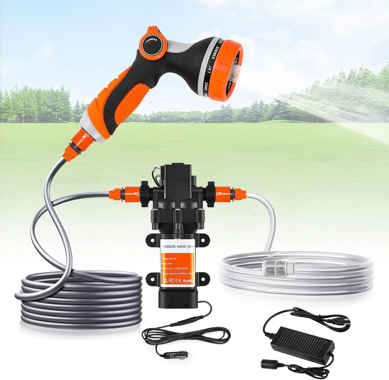 12V 80PSI 電動洗車ポンプキット、2.7GPM ポータブル高圧洗浄機、車、ボート、家庭、庭、RV用電源コンバーター付き