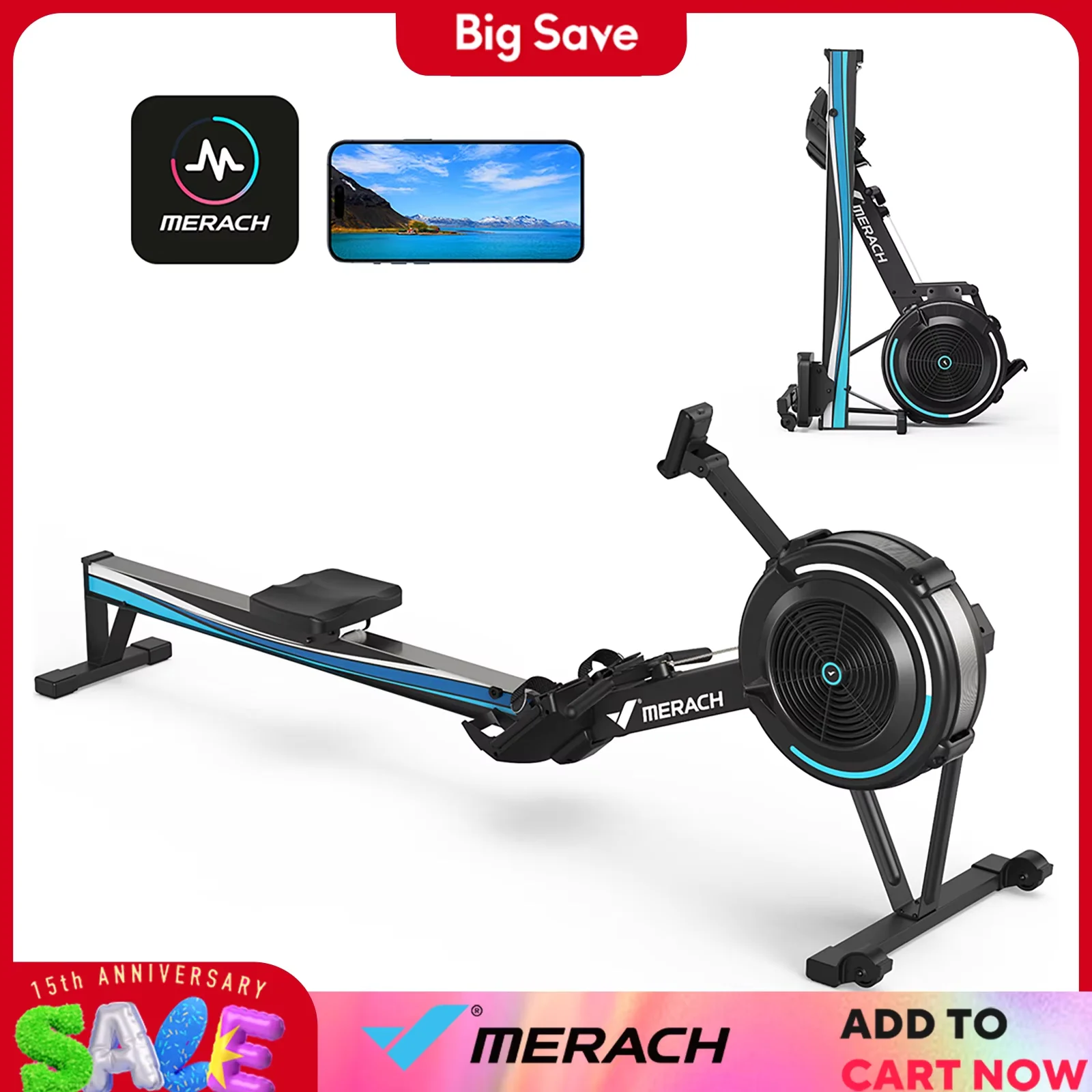 Máquina de remo ergonómica con asiento cómodo R11, uso doméstico, resistencia al aire ajustable, Monitor de rendimiento profesional para máquina de remo