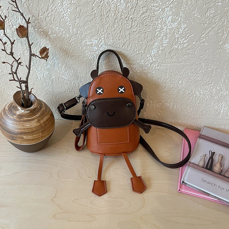 Funny 3D Cow Shape Mini Backpack Purse Cute Cartoon Animal PU Leather Crossbody Shoulder Bag Casual Small Handbag