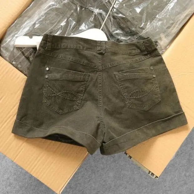 Fat Mm American Retro Military Green Rolled Wide-leg Shorts Women Large Size Summer Loose Slim Casual Workwear Hot Pants Trend