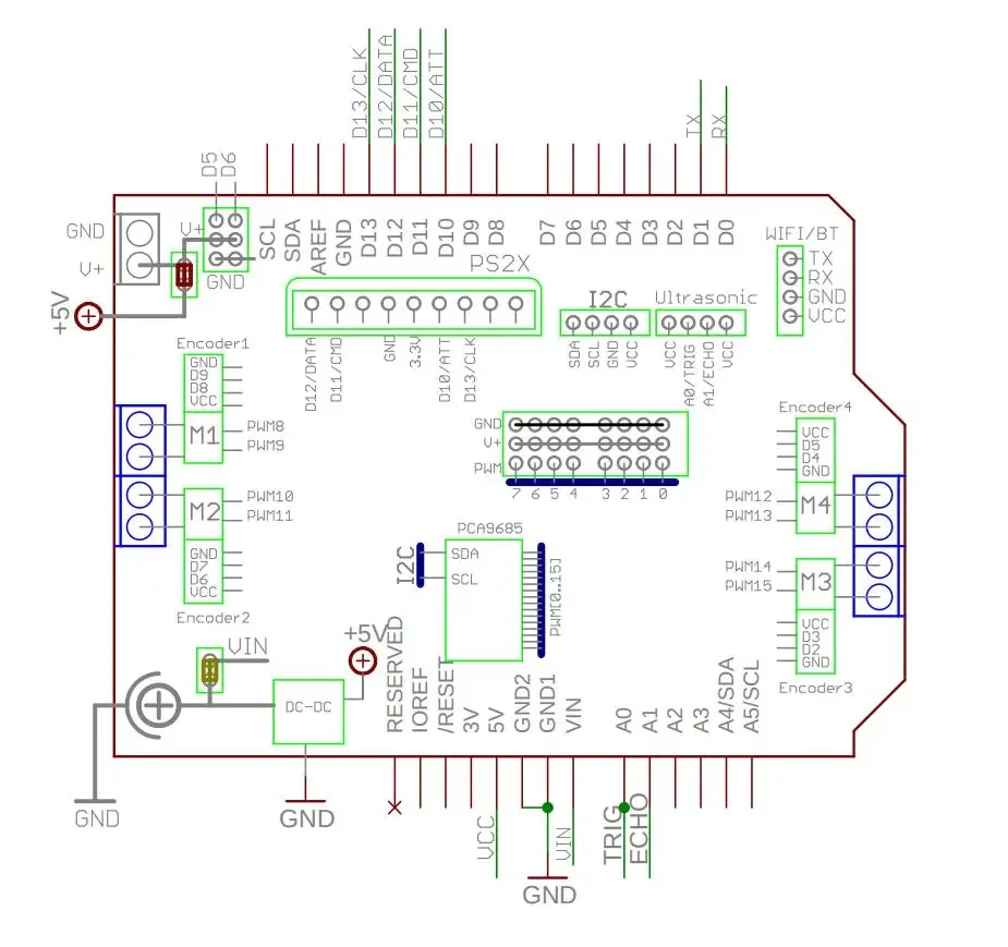 PS2 Joystick Shield Board 5–12 V mit 4 Kanälen Motoren und 8 Kanälen Servos Programmierbarer Roboter für Arduino Roboterauto Roboterarm – Detail 21