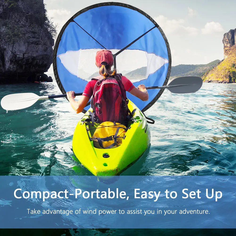 kayak wind sail 108 cm foldable transparent window canoe sail and storage bag blue and white proofing