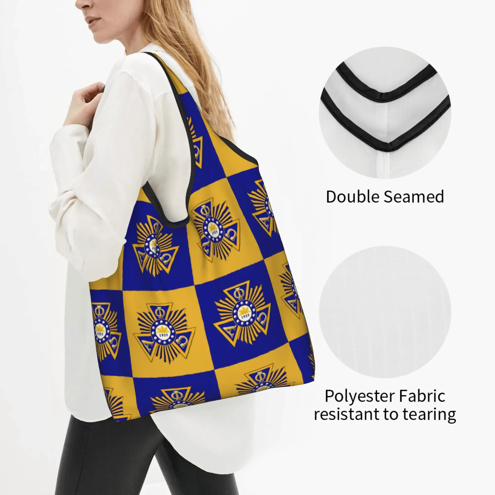 Checkered Plaid Alpha Phi Omegas  Groceries Shopping Bags Funny Shopper Tote Shoulder Bags APO Coeducational Fraternity  Handbag