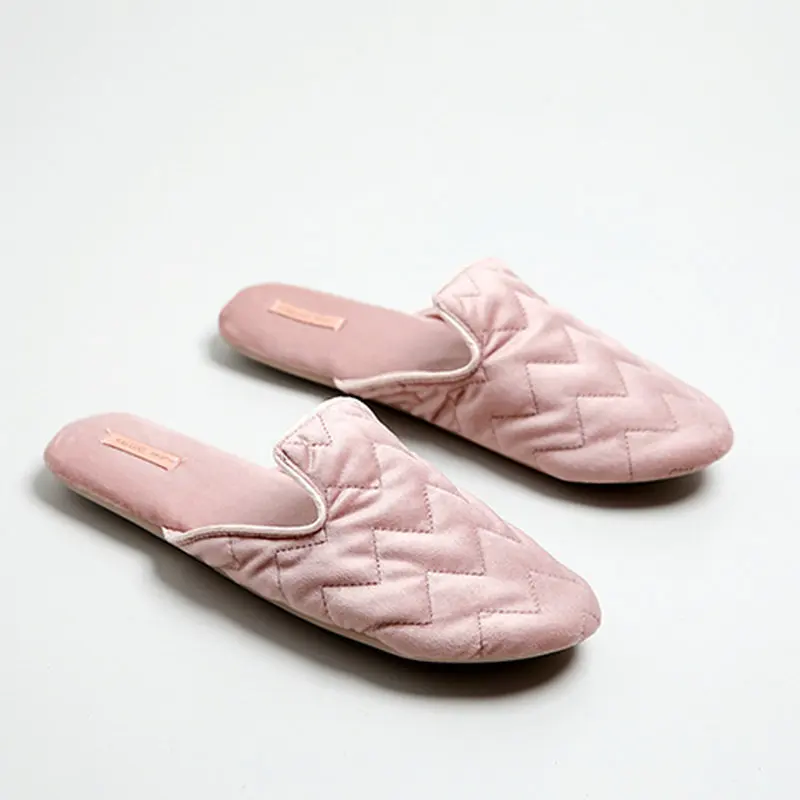 New Style Fashion Diamond Quilted Simple Office Silent Slippers Indoor Home Women Slippers Rubber Sole Anti Slip Female Shoes