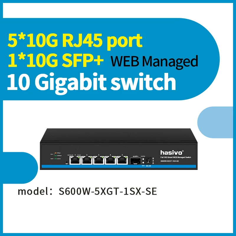 Hasivo Web gerenciou PoE completo de 10Gbe 5 portas ou não PoE com switch de rede 1*10G SFP+