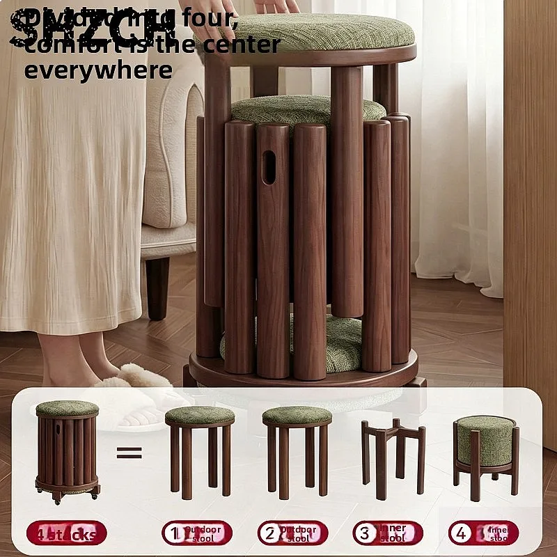 Stackable Wooden Round Stool Space Saving Nesting Guest Seat for Kitchen Compact Dining